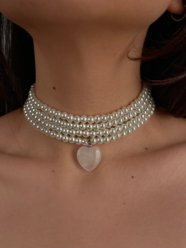 Blessed Collection - White Crystal Quartz Heart Pearl Necklace - Image 7