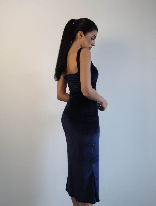 Marigold Velvet Dark Blue Midi Dress - Image 6